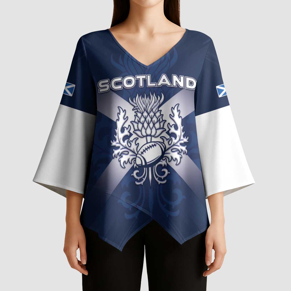 Custom Scotland Rugby 2026 Kimono Sleeve Blouse Scottish Thistle Flag Style