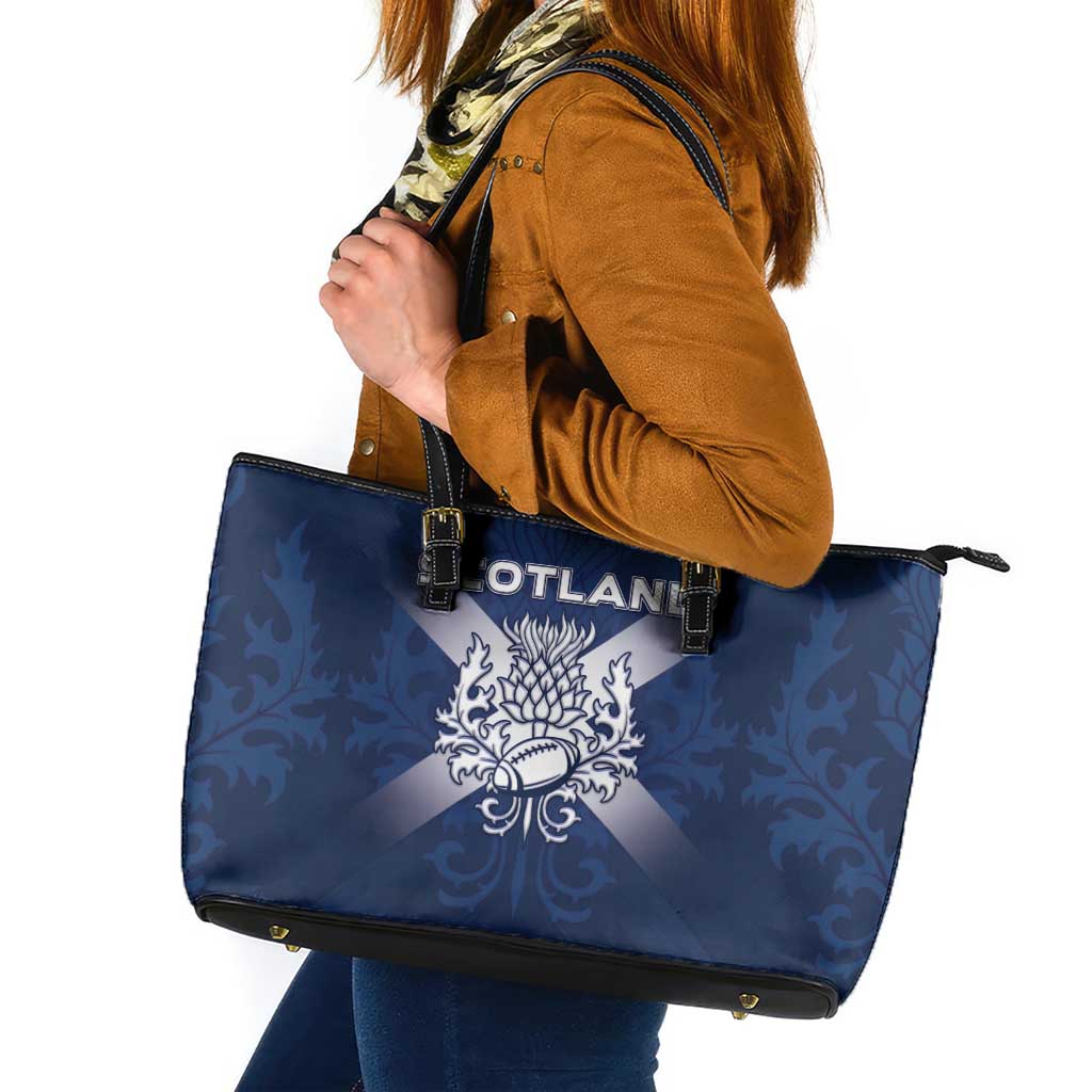 Scotland Rugby 2026 Leather Tote Bag Scottish Thistle Flag Style