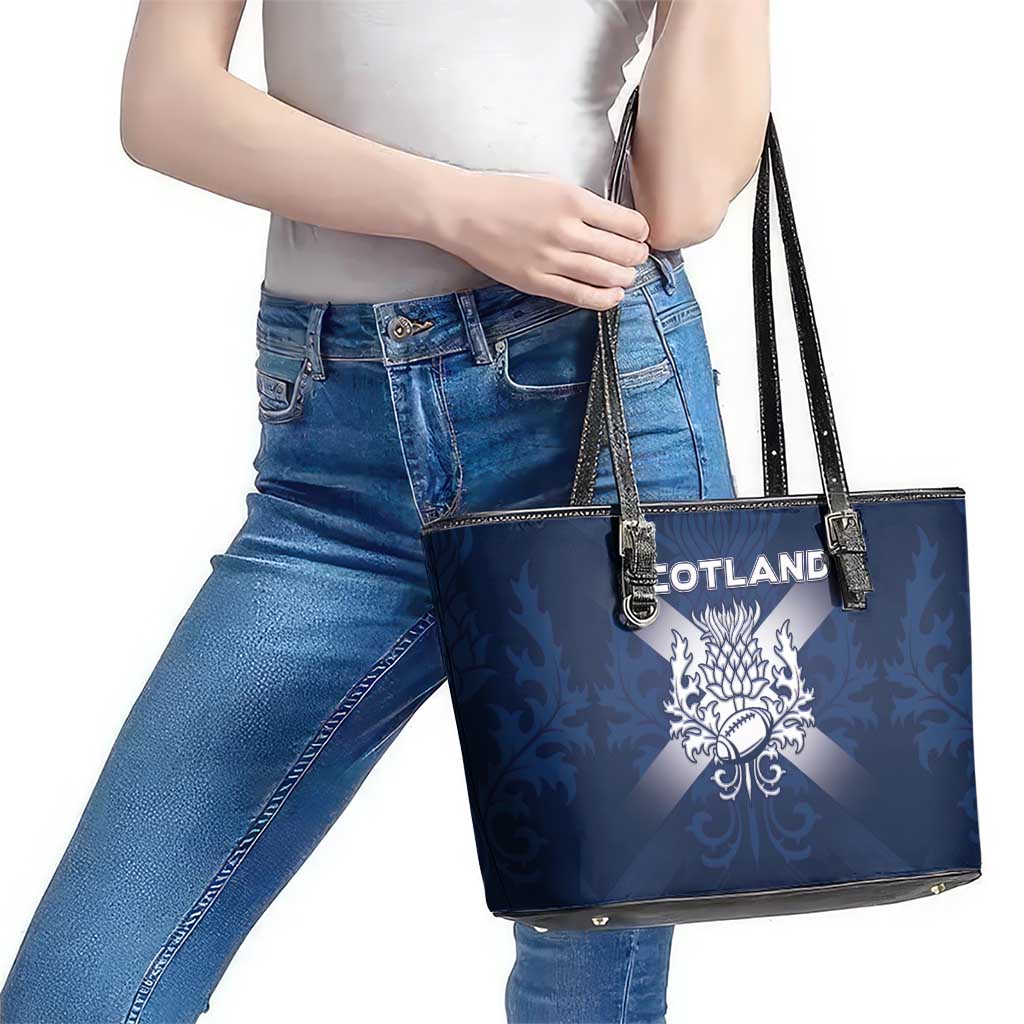 Scotland Rugby 2026 Leather Tote Bag Scottish Thistle Flag Style