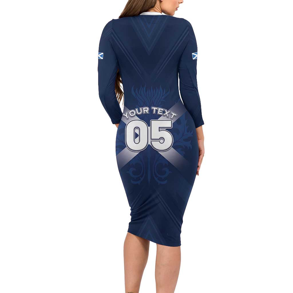 Custom Scotland Rugby 2026 Long Sleeve Bodycon Dress Scottish Thistle Flag Style