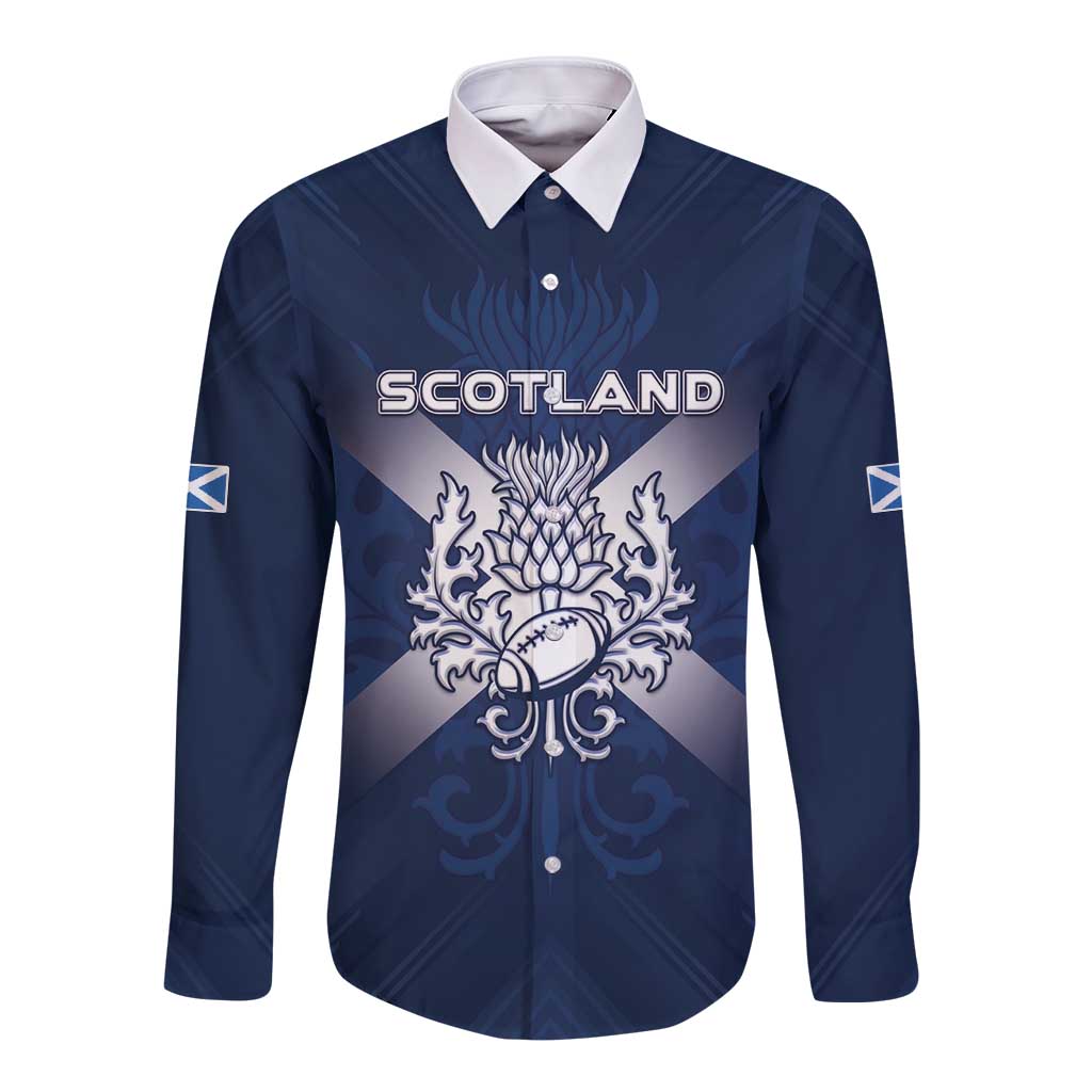 Custom Scotland Rugby 2026 Long Sleeve Button Shirt Scottish Thistle Flag Style