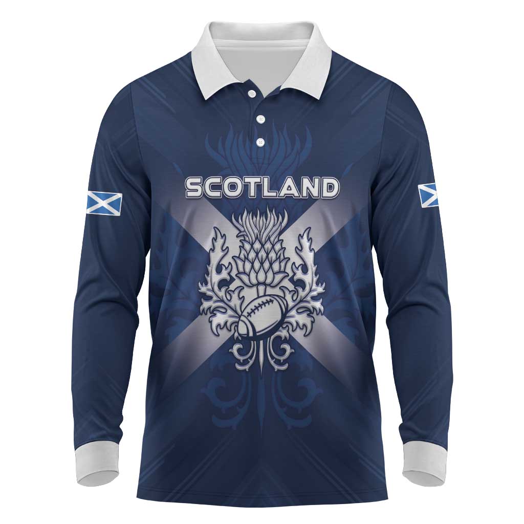 Custom Scotland Rugby 2026 Long Sleeve Polo Shirt Scottish Thistle Flag Style