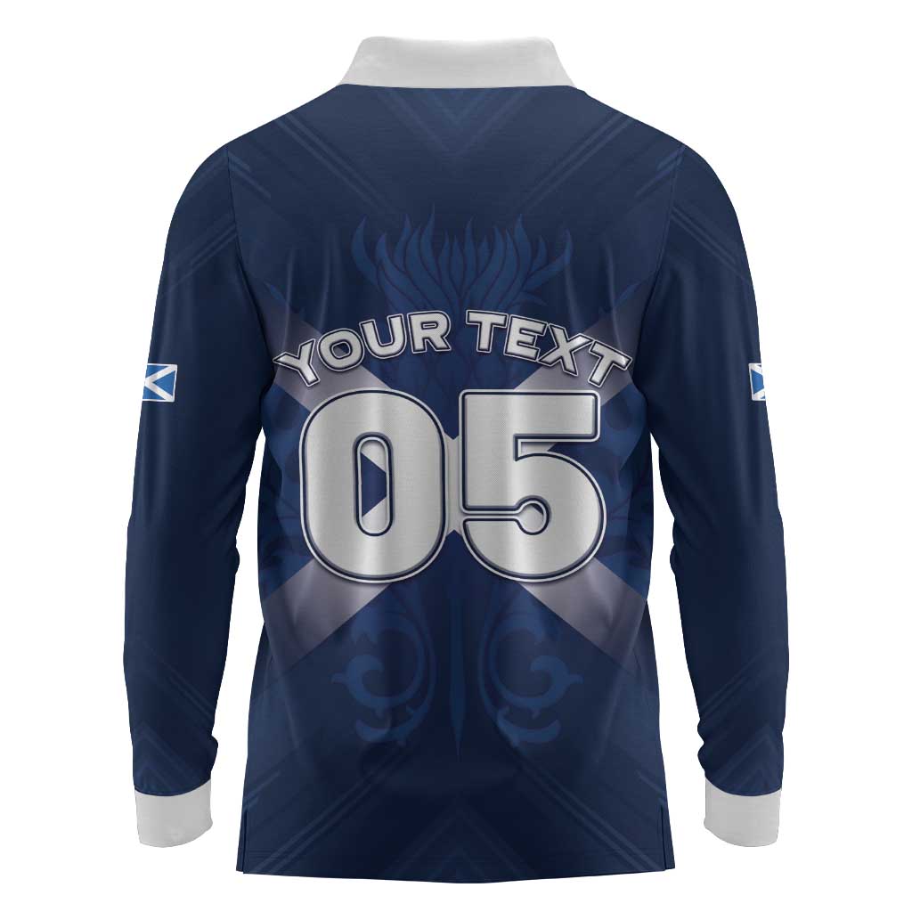 Custom Scotland Rugby 2026 Long Sleeve Polo Shirt Scottish Thistle Flag Style
