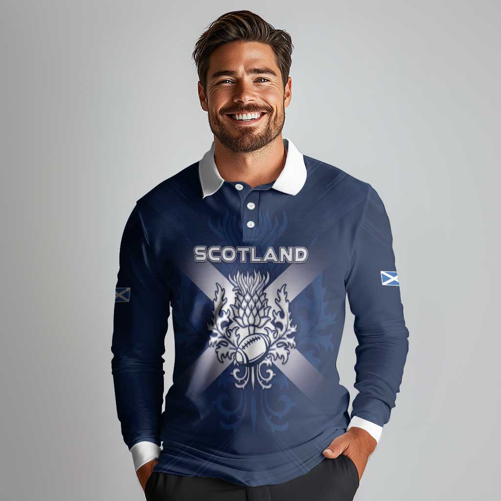 Custom Scotland Rugby 2026 Long Sleeve Polo Shirt Scottish Thistle Flag Style