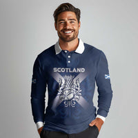 Custom Scotland Rugby 2026 Long Sleeve Polo Shirt Scottish Thistle Flag Style