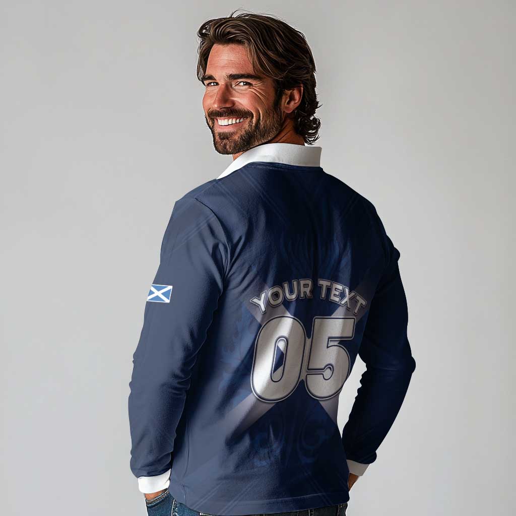 Custom Scotland Rugby 2026 Long Sleeve Polo Shirt Scottish Thistle Flag Style