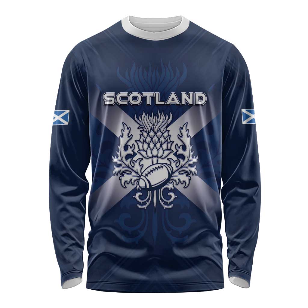 Custom Scotland Rugby 2026 Long Sleeve Shirt Scottish Thistle Flag Style