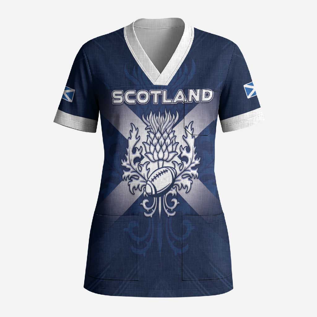 Custom Scotland Rugby 2026 Scrub Top Scottish Thistle Flag Style