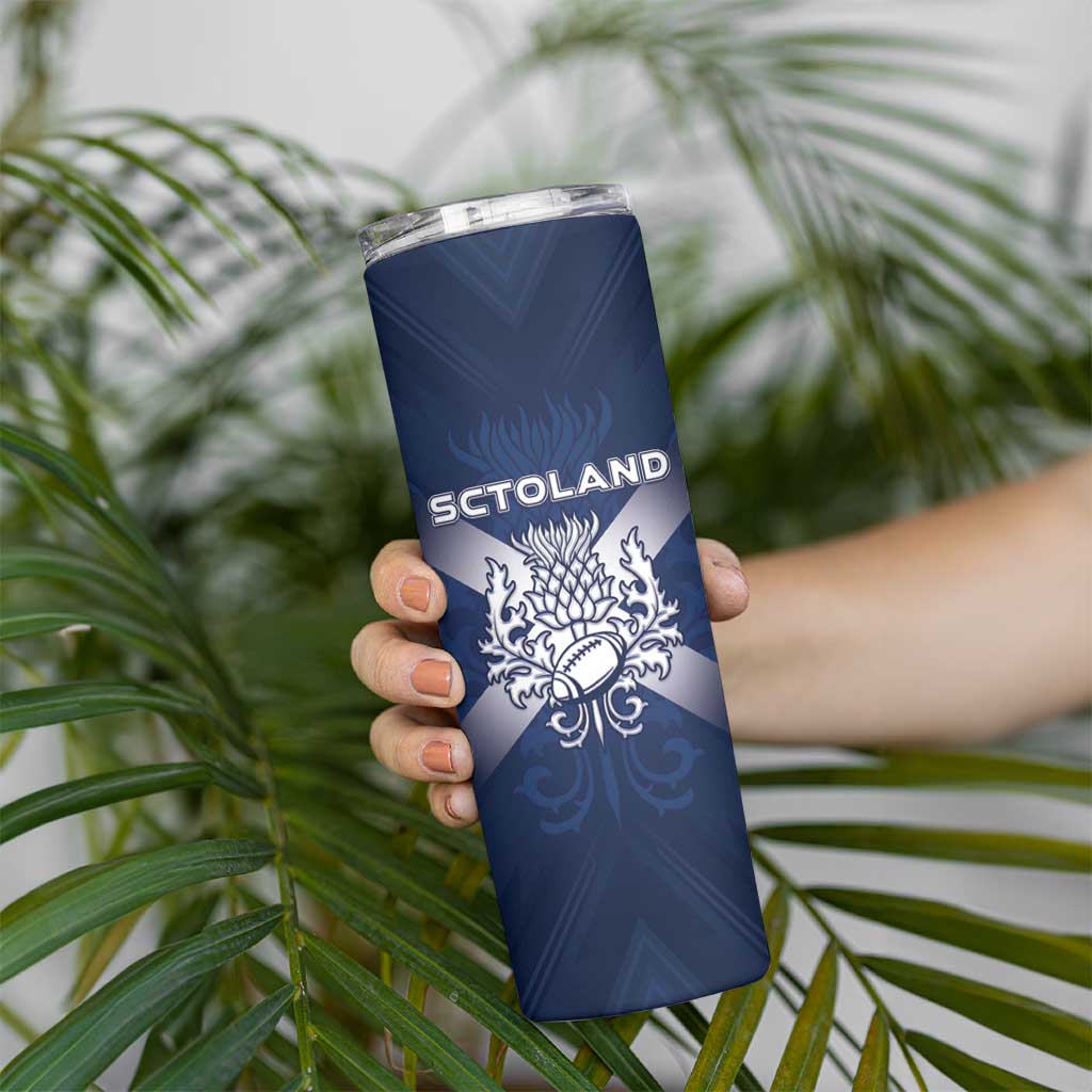 Custom Scotland Rugby 2026 Skinny Tumbler Scottish Thistle Flag Style