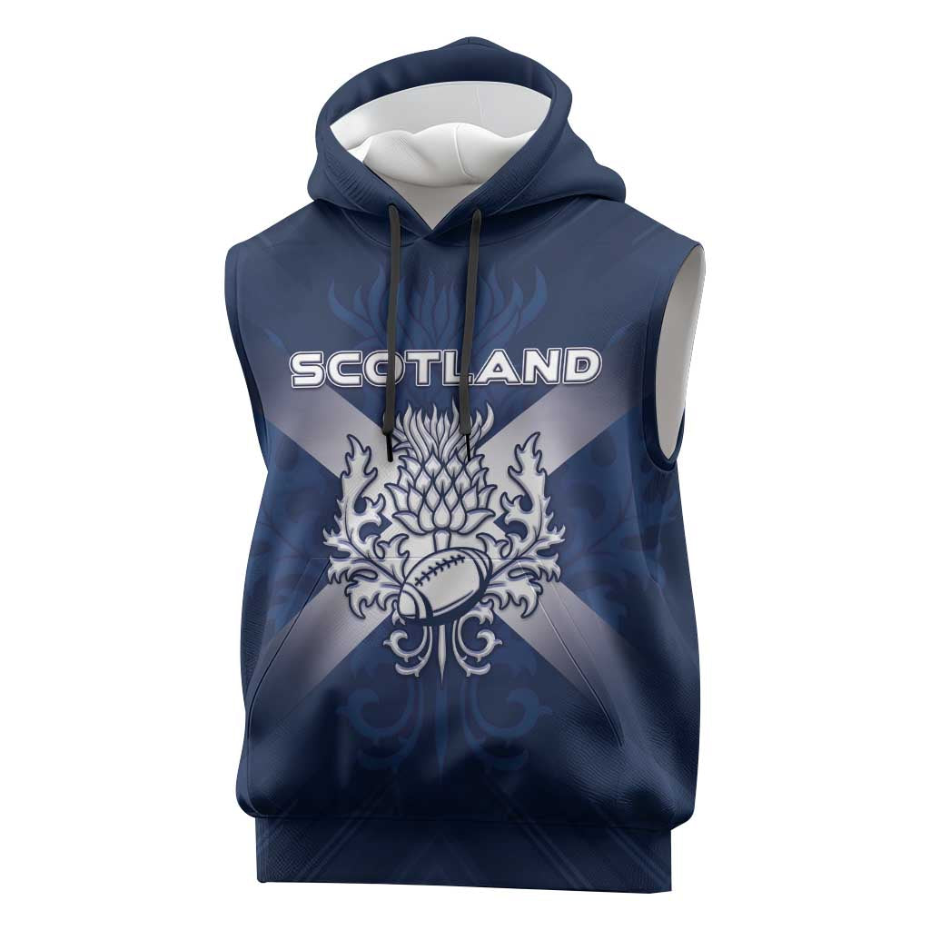 Custom Scotland Rugby 2026 Sleeveless Hoodie Scottish Thistle Flag Style