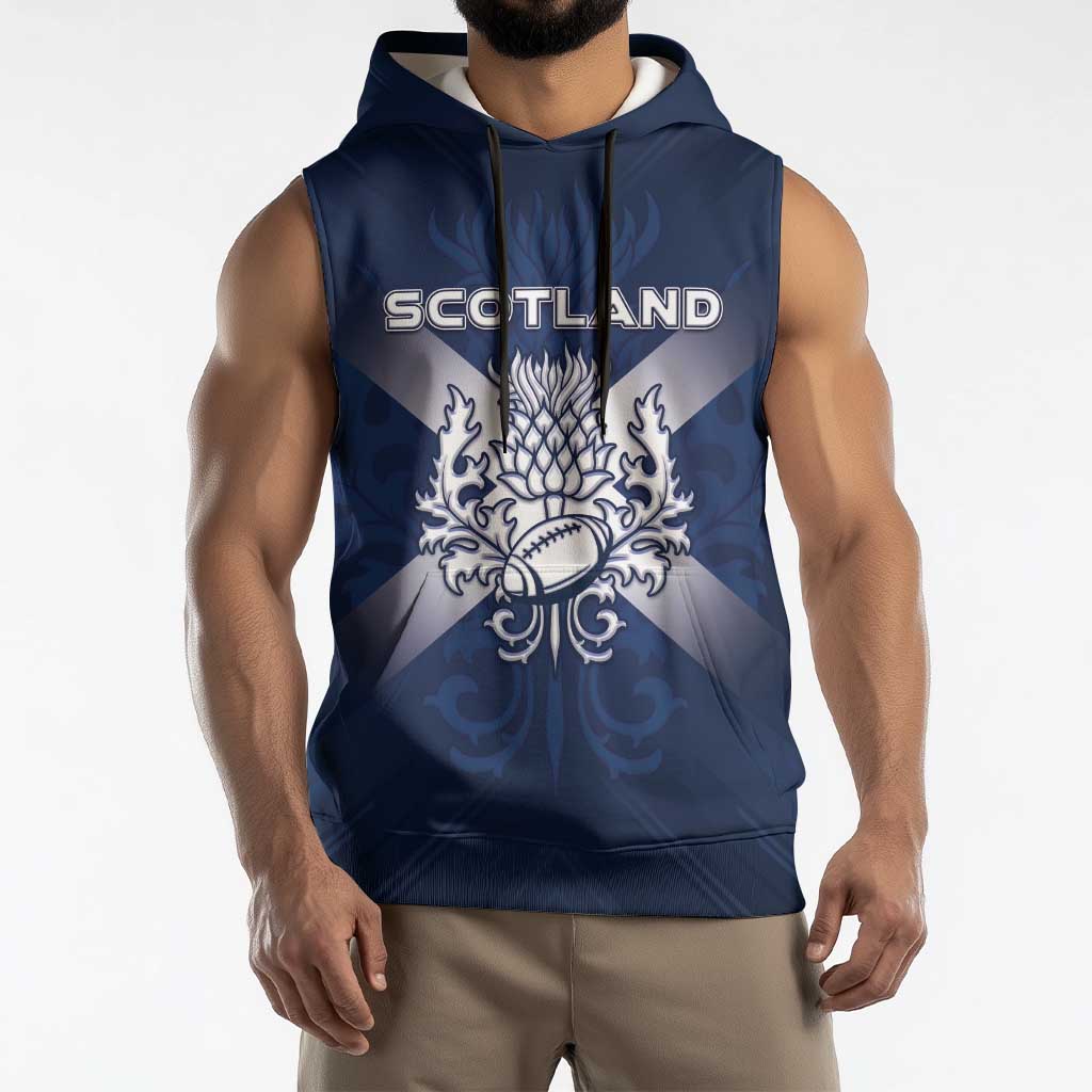 Custom Scotland Rugby 2026 Sleeveless Hoodie Scottish Thistle Flag Style