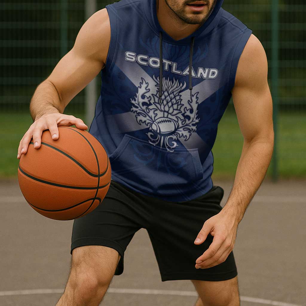 Custom Scotland Rugby 2026 Sleeveless Hoodie Scottish Thistle Flag Style
