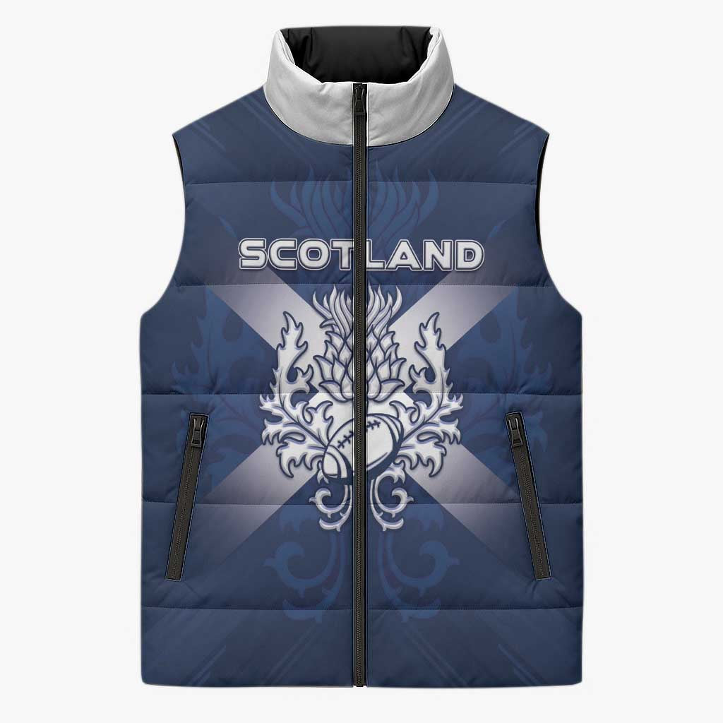 Custom Scotland Rugby 2026 Sleeveless Puffer Jacket Scottish Thistle Flag Style