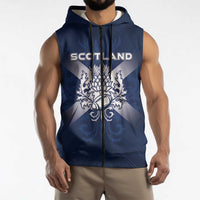 Custom Scotland Rugby 2026 Sleeveless Zip Hoodie Scottish Thistle Flag Style