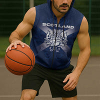 Custom Scotland Rugby 2026 Sleeveless Zip Hoodie Scottish Thistle Flag Style