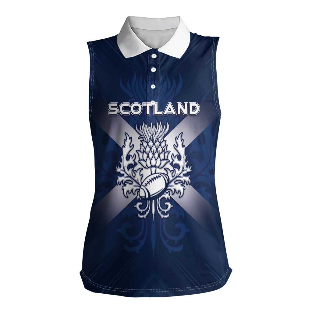 Custom Scotland Rugby 2026 Women Sleeveless Polo Shirt Scottish Thistle Flag Style