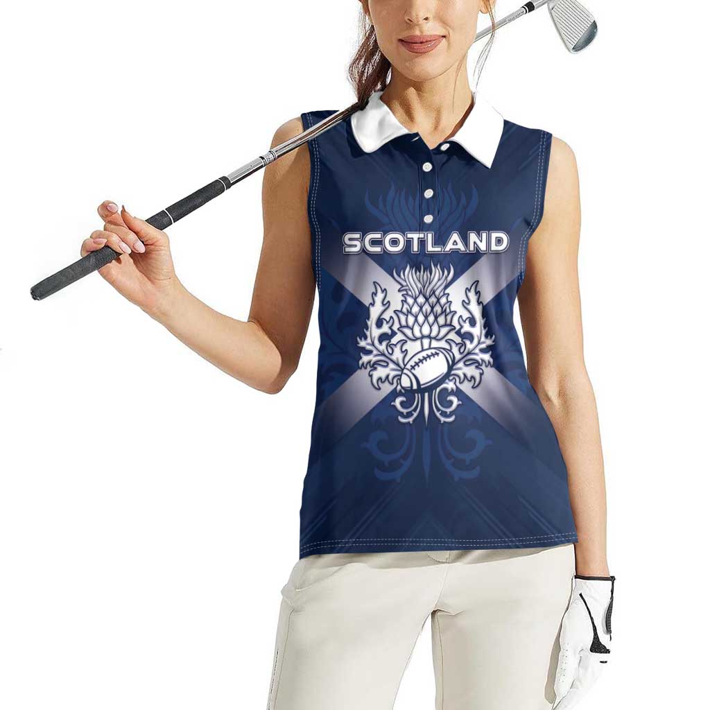Custom Scotland Rugby 2026 Women Sleeveless Polo Shirt Scottish Thistle Flag Style