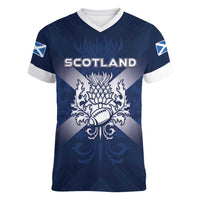 Custom Scotland Rugby 2026 Women V-Neck T-Shirt Scottish Thistle Flag Style