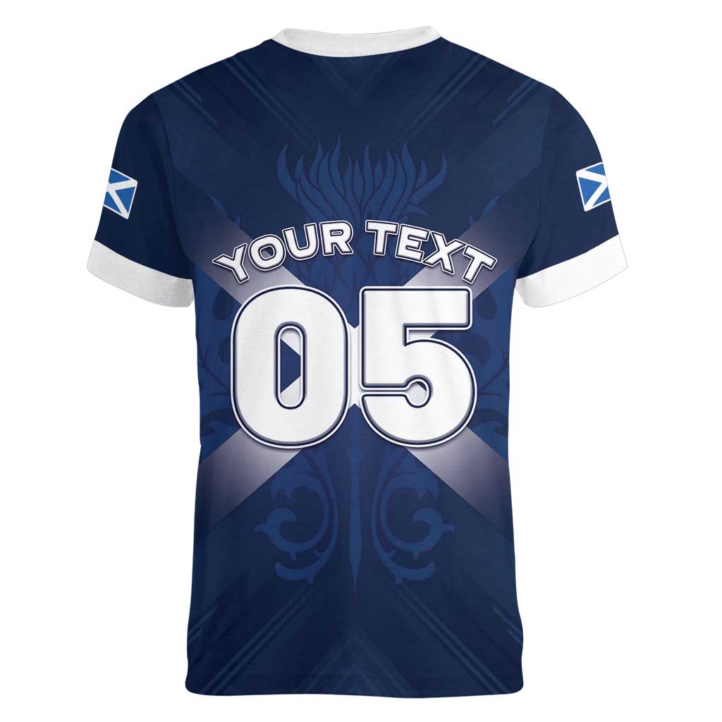 Custom Scotland Rugby 2026 Women V-Neck T-Shirt Scottish Thistle Flag Style