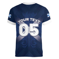Custom Scotland Rugby 2026 Women V-Neck T-Shirt Scottish Thistle Flag Style