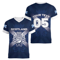 Custom Scotland Rugby 2026 Women V-Neck T-Shirt Scottish Thistle Flag Style