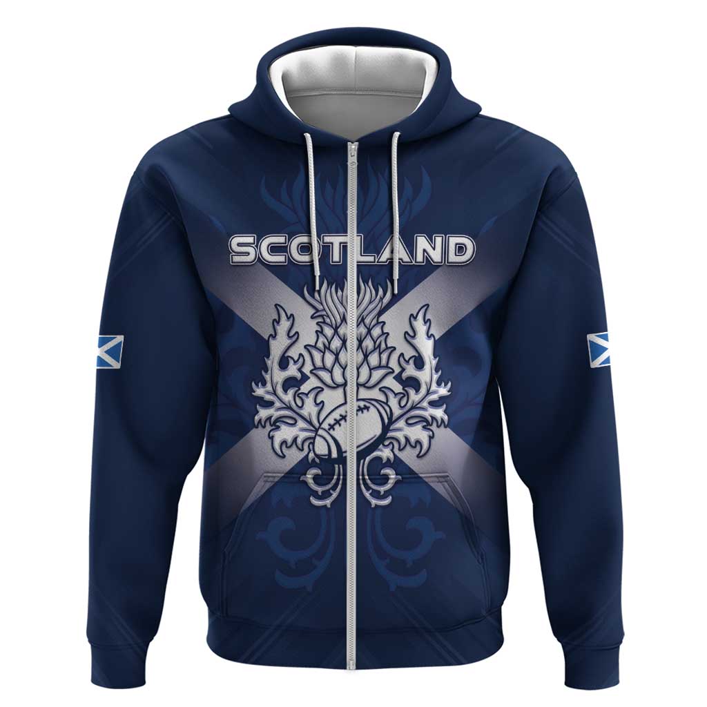 Custom Scotland Rugby 2026 Zip Hoodie Scottish Thistle Flag Style