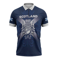 Custom Scotland Rugby 2026 Zipper Polo Shirt Scottish Thistle Flag Style