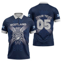 Custom Scotland Rugby 2026 Zipper Polo Shirt Scottish Thistle Flag Style