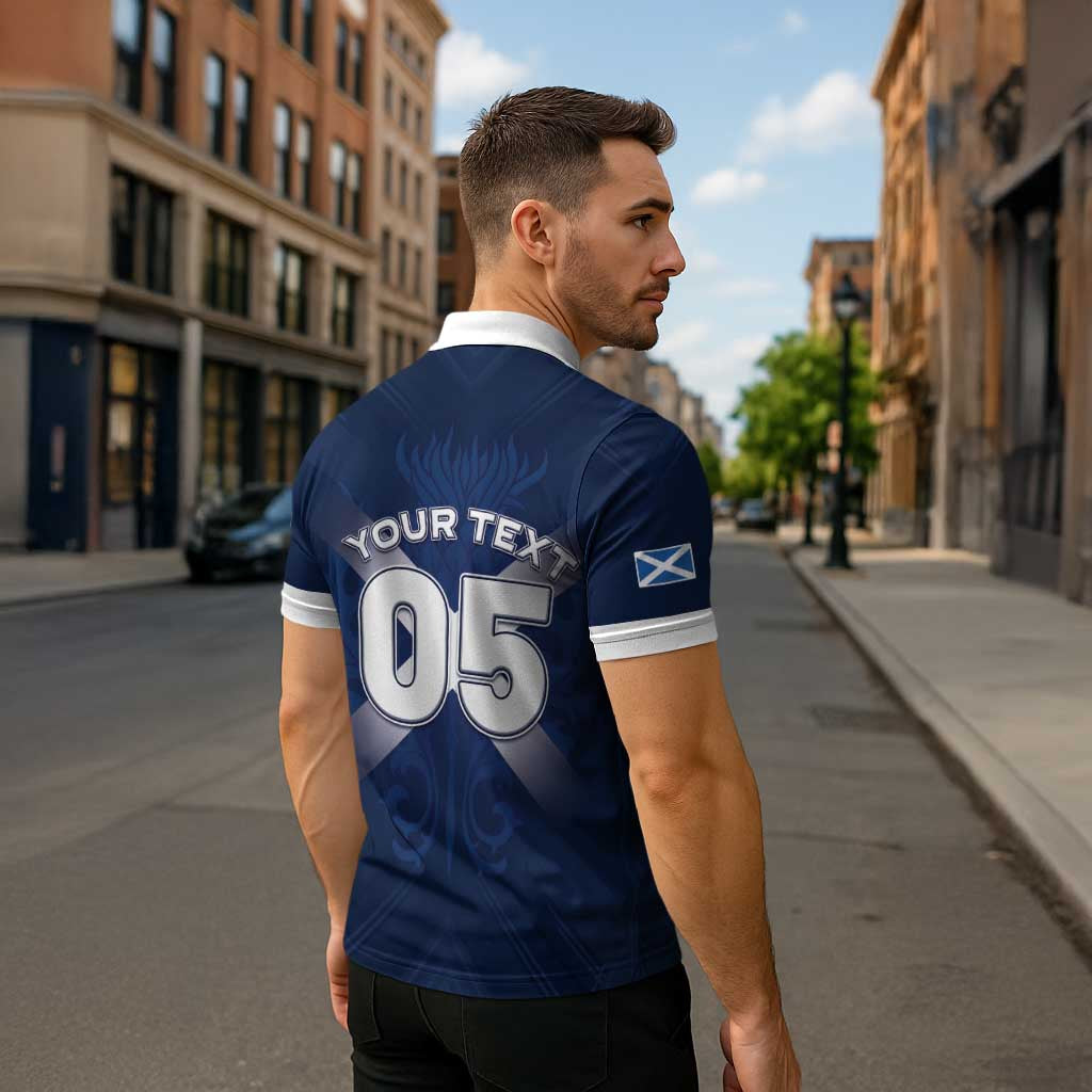 Custom Scotland Rugby 2026 Zipper Polo Shirt Scottish Thistle Flag Style
