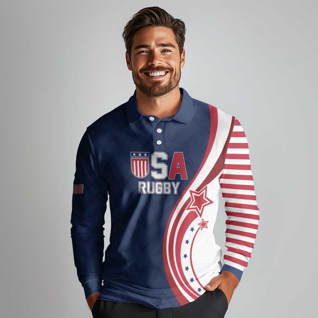 Custom USA Rugby 2026 Long Sleeve Polo Shirt Sporty Style