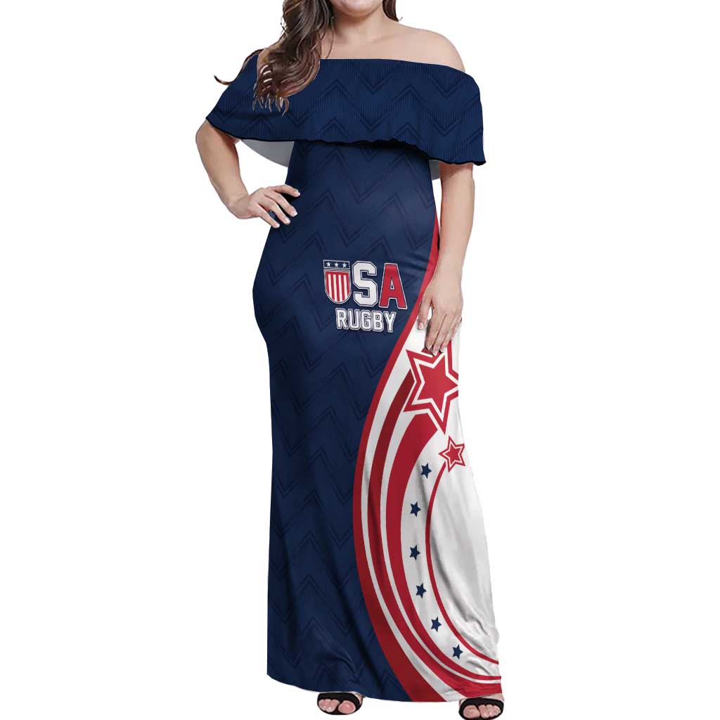 Custom USA Rugby 2026 Off Shoulder Maxi Dress Sporty Style