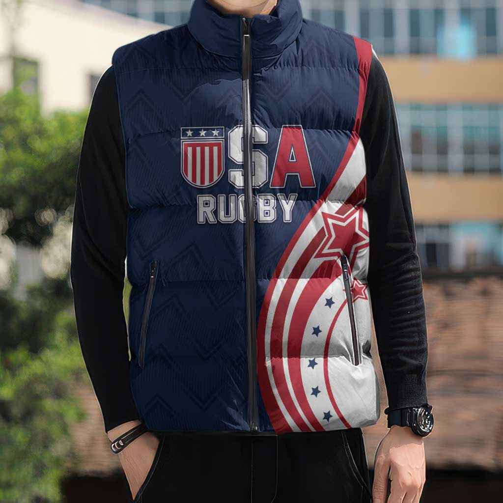 Custom USA Rugby 2026 Sleeveless Puffer Jacket Sporty Style