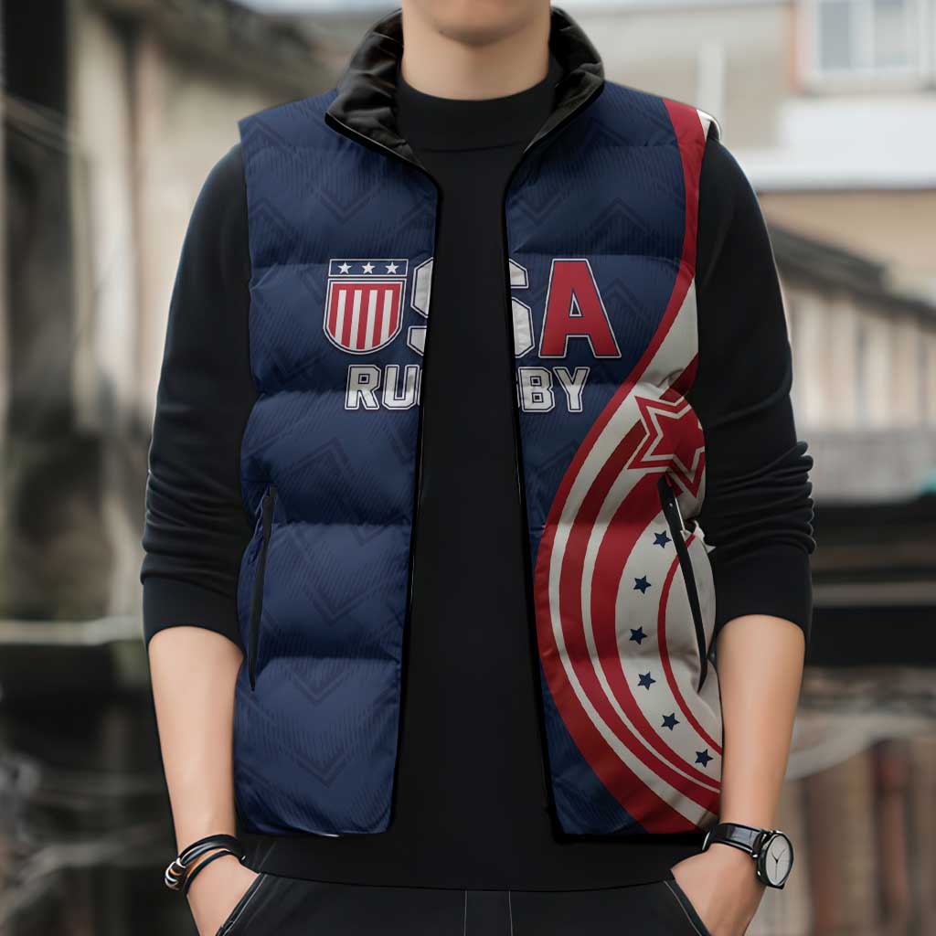 Custom USA Rugby 2026 Sleeveless Puffer Jacket Sporty Style