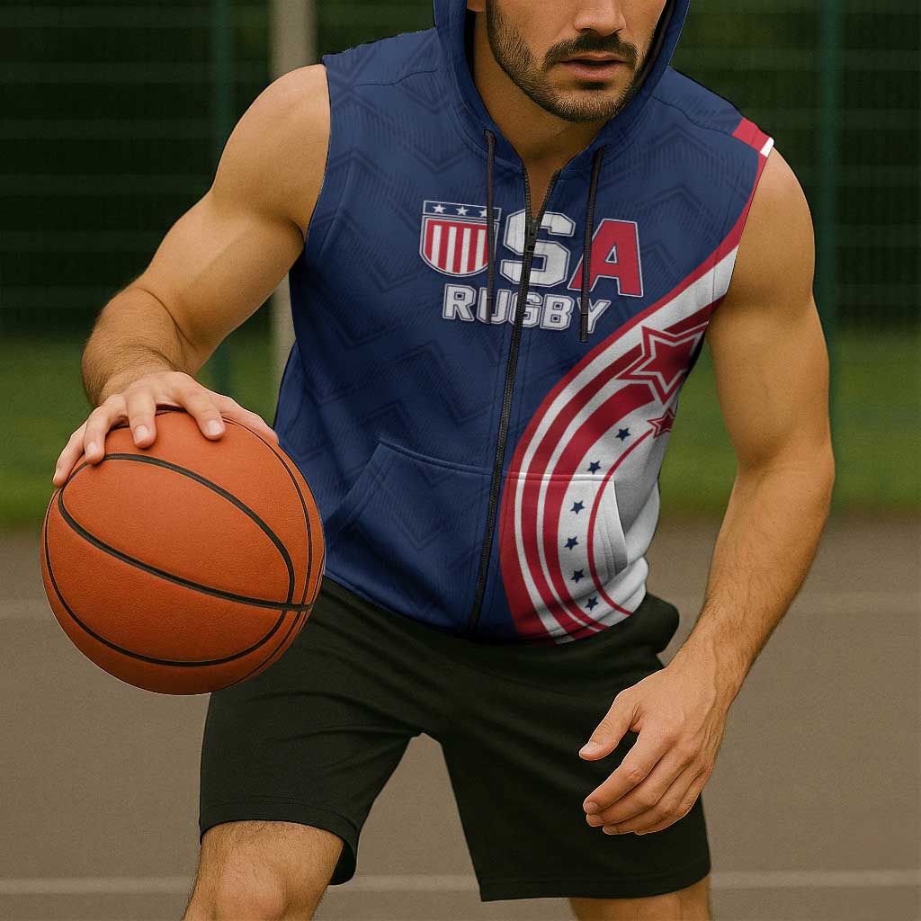 Custom USA Rugby 2026 Sleeveless Zip Hoodie Sporty Style