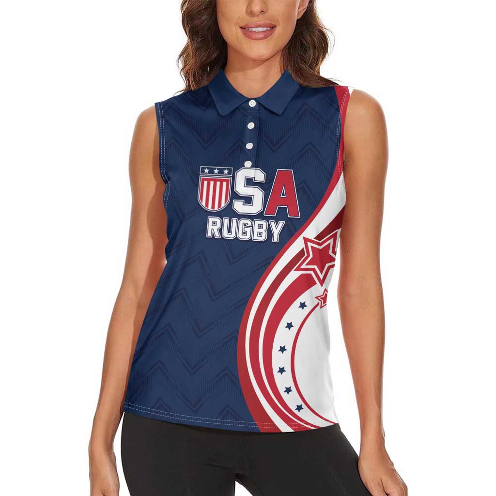 Custom USA Rugby 2026 Women Sleeveless Polo Shirt Sporty Style
