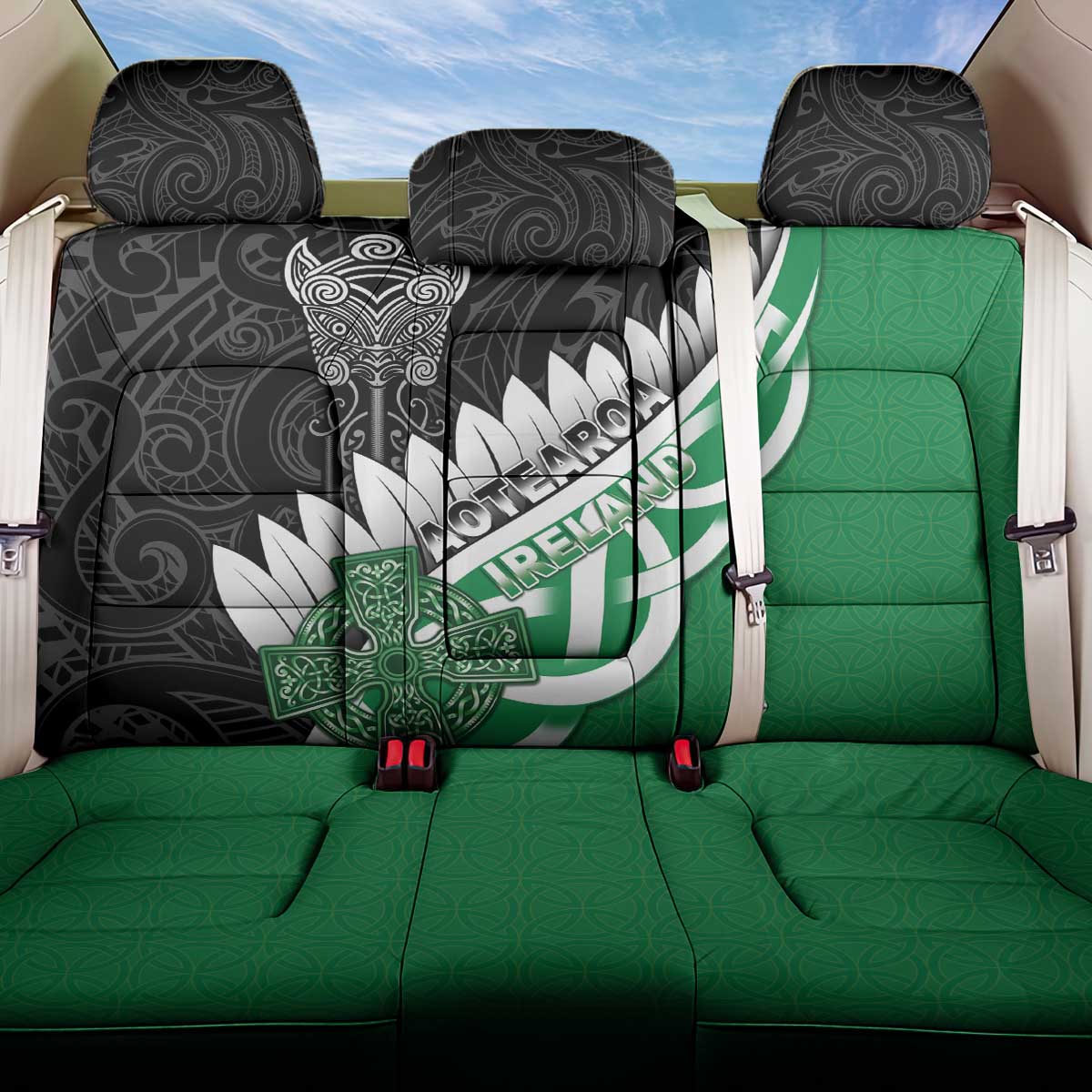 New Zealand And Ireland Rugby Back Car Seat Cover Silver Fern With Celtic Cross