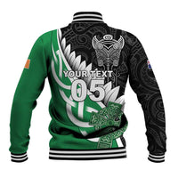 New Zealand And Ireland Rugby Custom Baseball Jacket Silver Fern With Celtic Cross