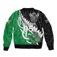 New Zealand And Ireland Rugby Custom Bomber Jacket Silver Fern With Celtic Cross