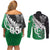 New Zealand And Ireland Rugby Custom Couples Matching Off Shoulder Short Dress and Long Sleeve Button Shirt Silver Fern With Celtic Cross