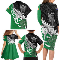 New Zealand And Ireland Rugby Custom Family Matching Long Sleeve Bodycon Dress and Hawaiian Shirt Silver Fern With Celtic Cross