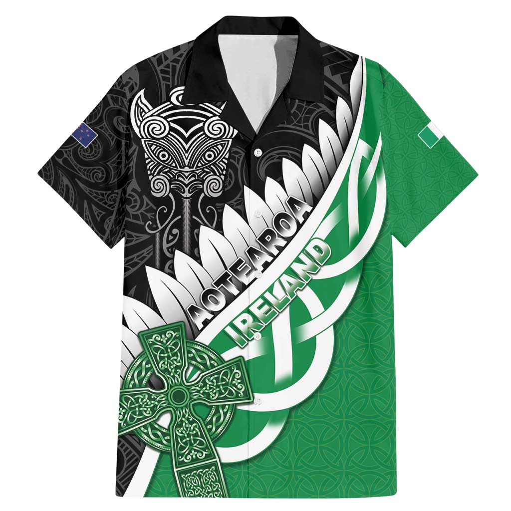 New Zealand And Ireland Rugby Custom Family Matching Mermaid Dress and Hawaiian Shirt Silver Fern With Celtic Cross