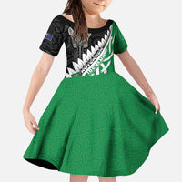 New Zealand And Ireland Rugby Custom Family Matching Off The Shoulder Long Sleeve Dress and Hawaiian Shirt Silver Fern With Celtic Cross