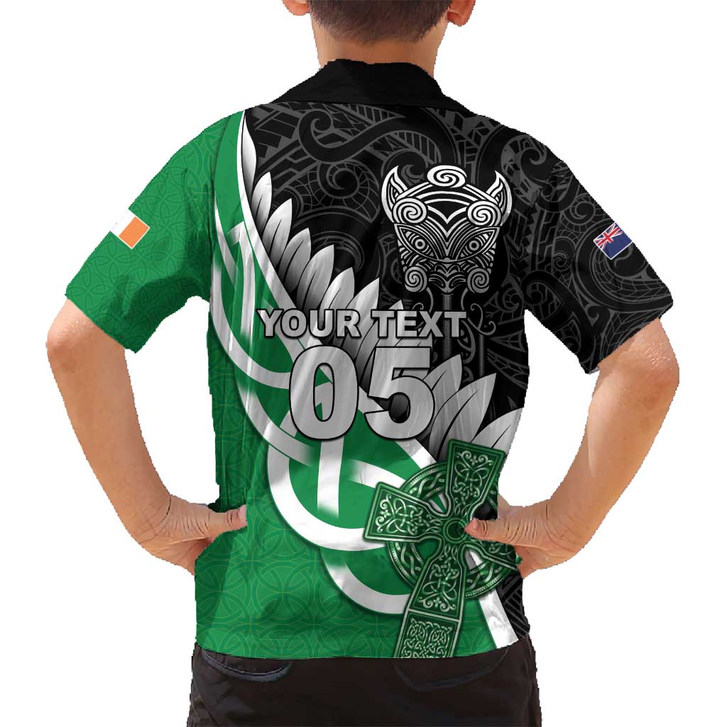 New Zealand And Ireland Rugby Custom Family Matching Off Shoulder Short Dress and Hawaiian Shirt Silver Fern With Celtic Cross
