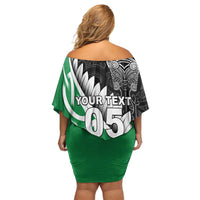 New Zealand And Ireland Rugby Custom Family Matching Off Shoulder Short Dress and Hawaiian Shirt Silver Fern With Celtic Cross