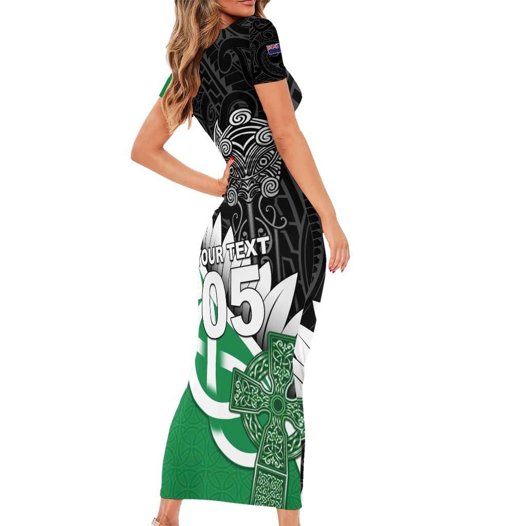 New Zealand And Ireland Rugby Custom Family Matching Short Sleeve Bodycon Dress and Hawaiian Shirt Silver Fern With Celtic Cross