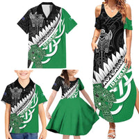 New Zealand And Ireland Rugby Custom Family Matching Summer Maxi Dress and Hawaiian Shirt Silver Fern With Celtic Cross
