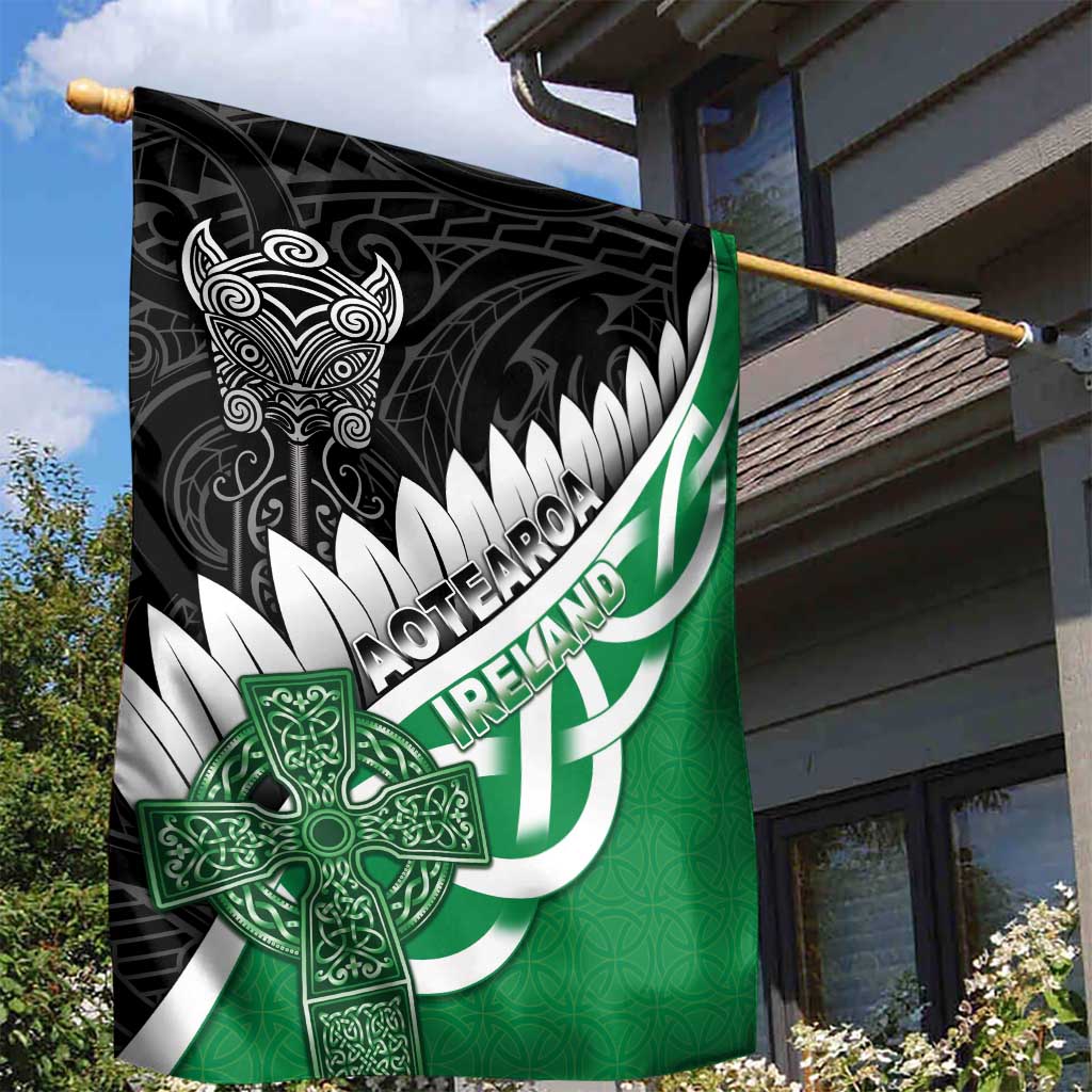 New Zealand And Ireland Rugby Garden Flag Silver Fern With Celtic Cross