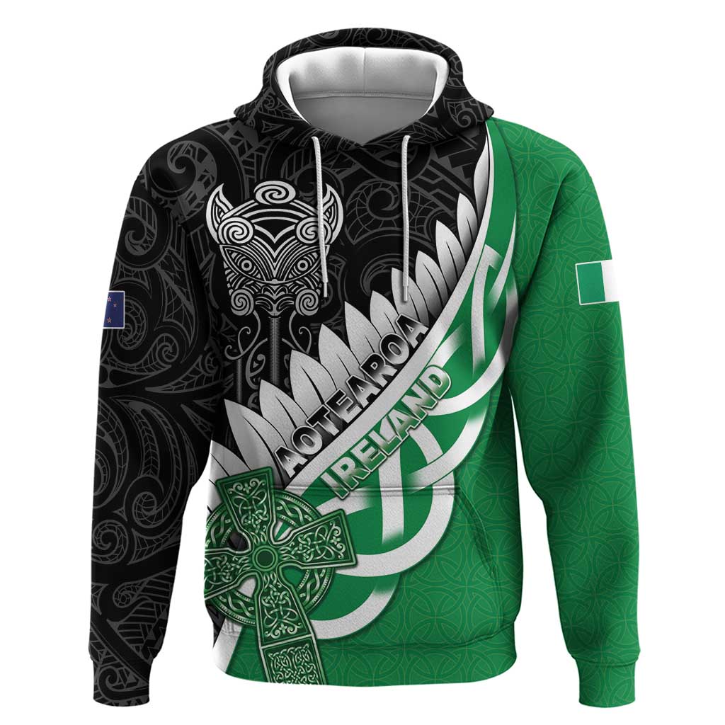 New Zealand And Ireland Rugby Custom Hoodie Silver Fern With Celtic Cross