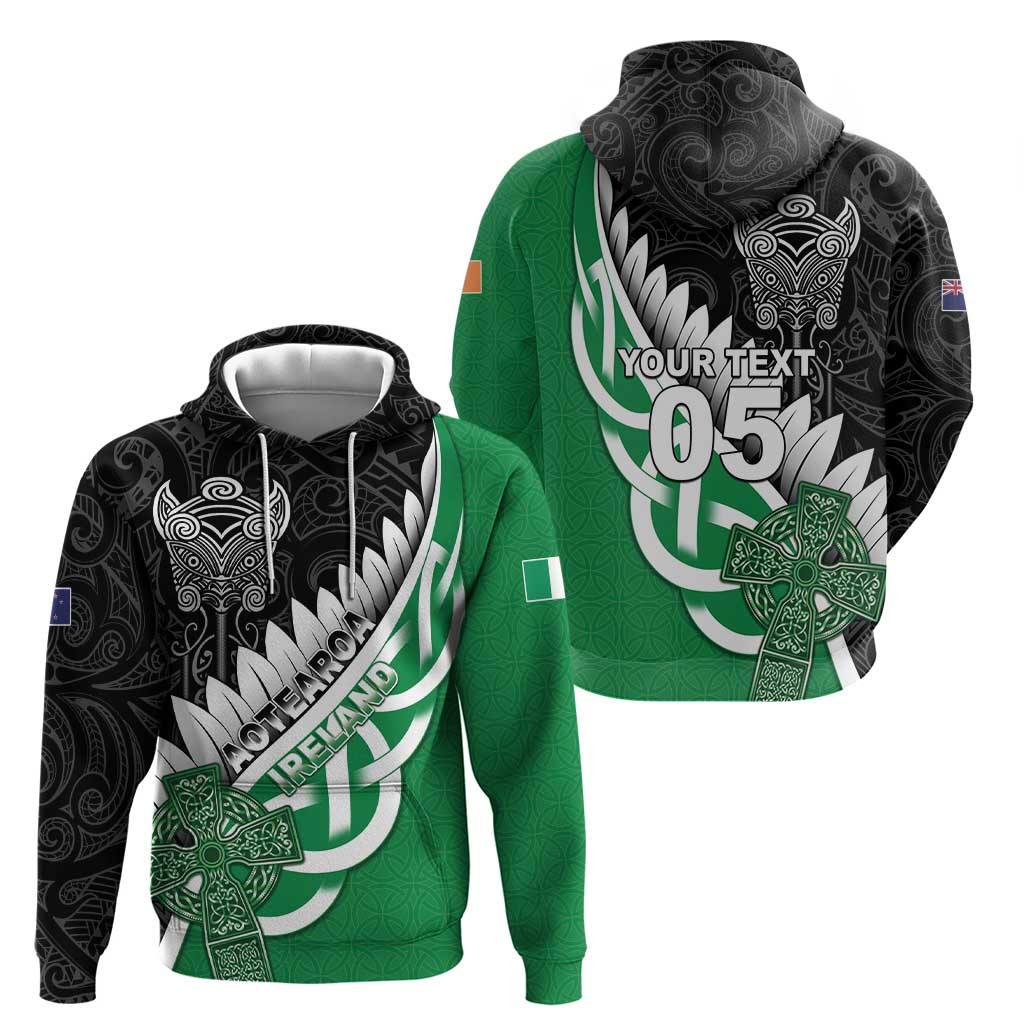 New Zealand And Ireland Rugby Custom Hoodie Silver Fern With Celtic Cross