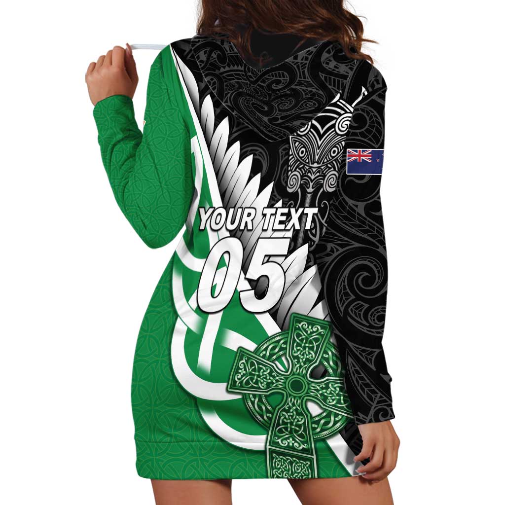 New Zealand And Ireland Rugby Custom Hoodie Dress Silver Fern With Celtic Cross